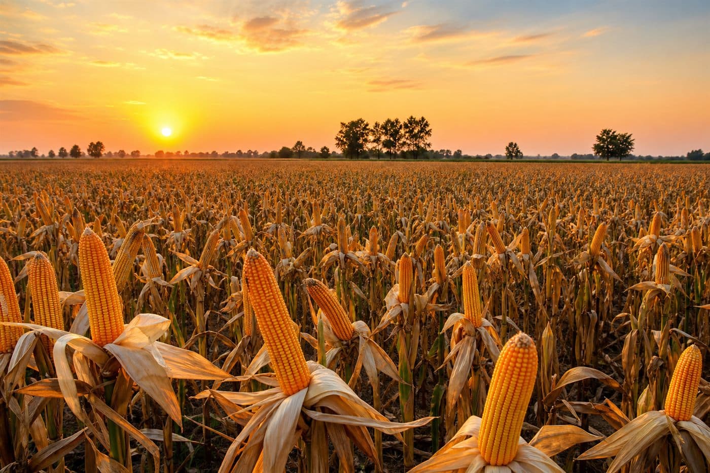 Golden maize field in Bihar at sunset